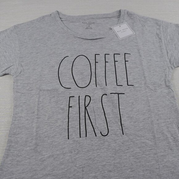 NWT Rae Dunn Coffee First Gray Tee T-Shirt XS - Picture 6 of 9